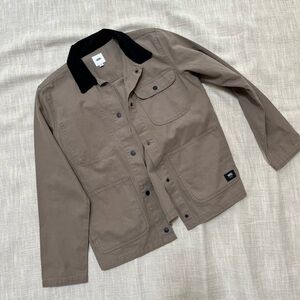 Women's Vans Drill Chore Canvas Barn Utility Brown Jacket- black corduroy collar